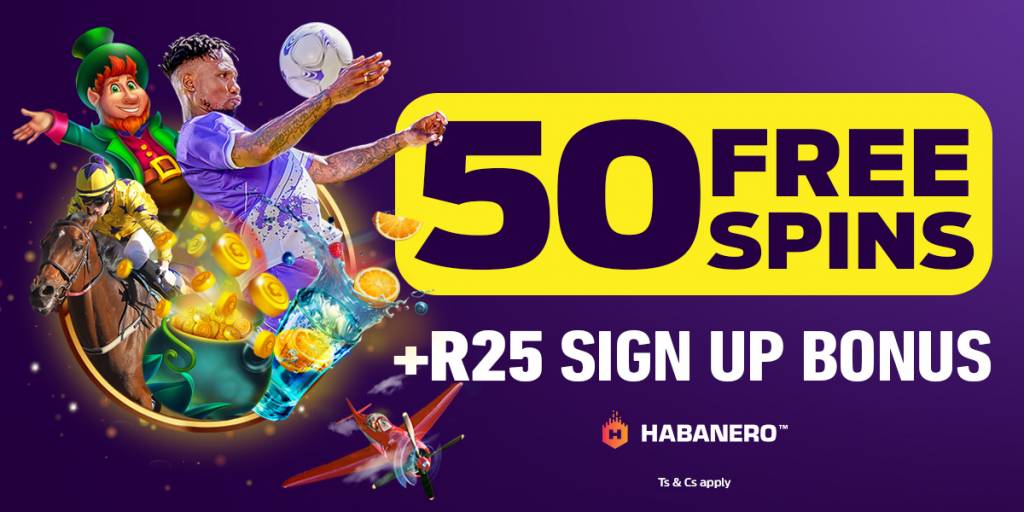 Hollywoodbets Free Spins and R25 Bonus Artwork - Featuring Teko Modise and various slot games